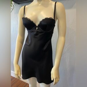 NWT Victoria's Secret Black satin Lace Trim Chemise size 34B